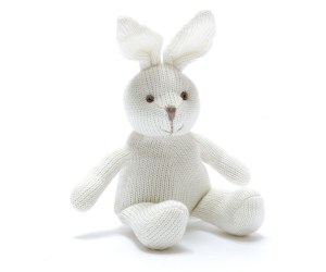 Knitted white bunny baby rattle